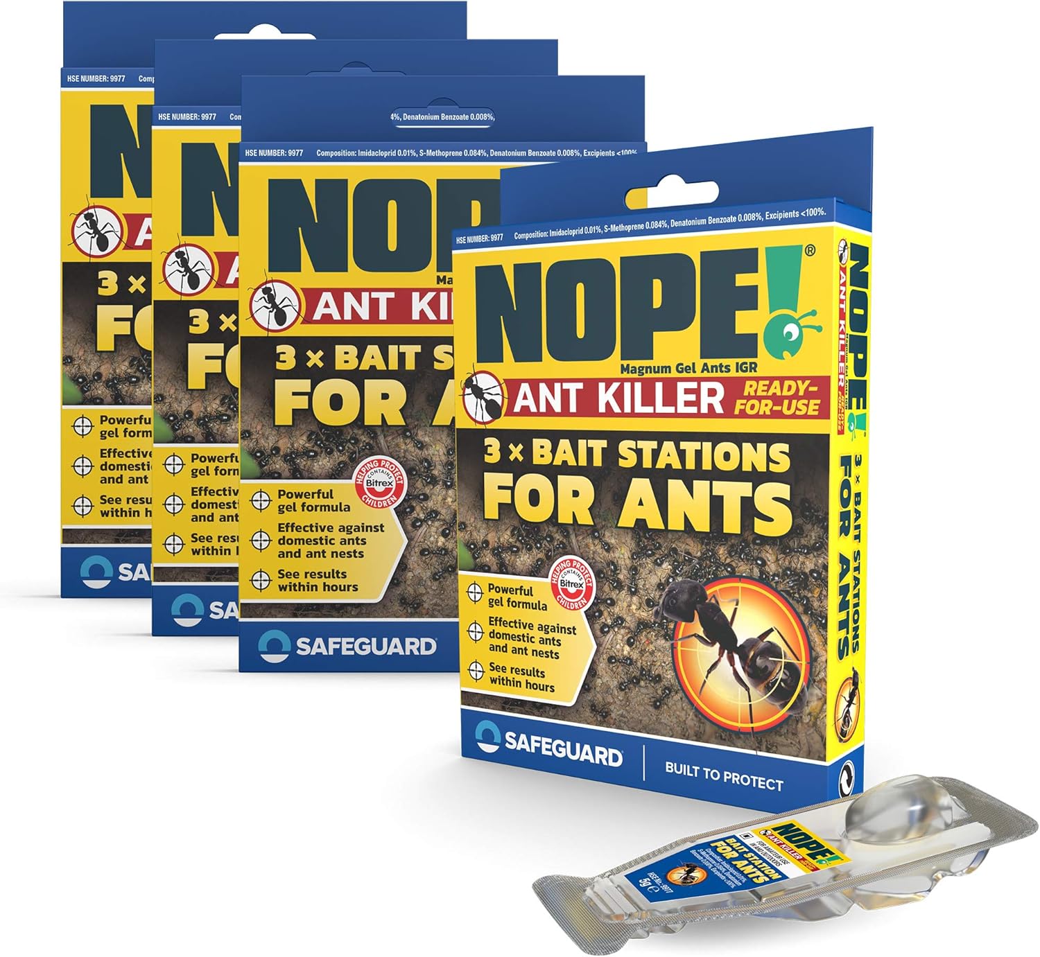 NOPE! Ant Killer Bait Station (12 x 5g) Indoor & Outdoor. Clean, Quick, Long-Term solution to ant infestation.