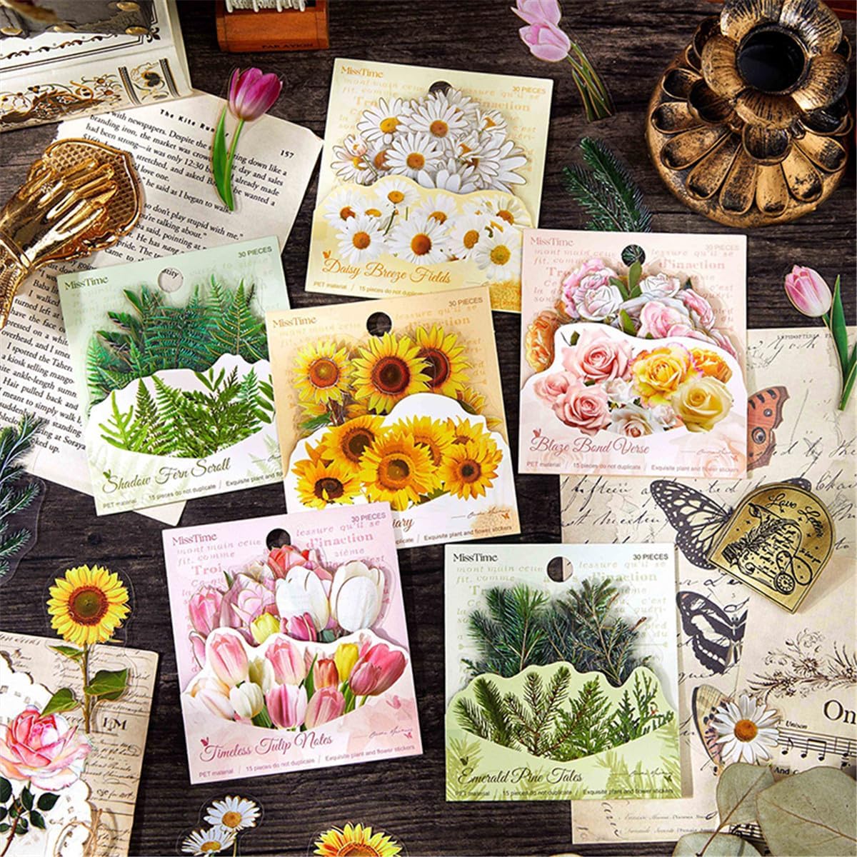 ZXMNBH 30 Pcs/Pack Blaze Bond Verse Gold Hot Stamping PET Stickers for Scrapbooking Kit Waterproof Clear Sticker Junk Journaling Supplies Journals Diary Planner Collage Laptop Paper Crafts