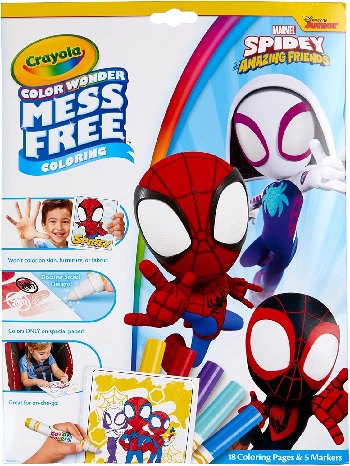 Crayola Spiderman Color Wonder Coloring Set, 18 Spiderman Mess Free Coloring Pages for Toddlers, Spiderman Toys, Gifts for Kids