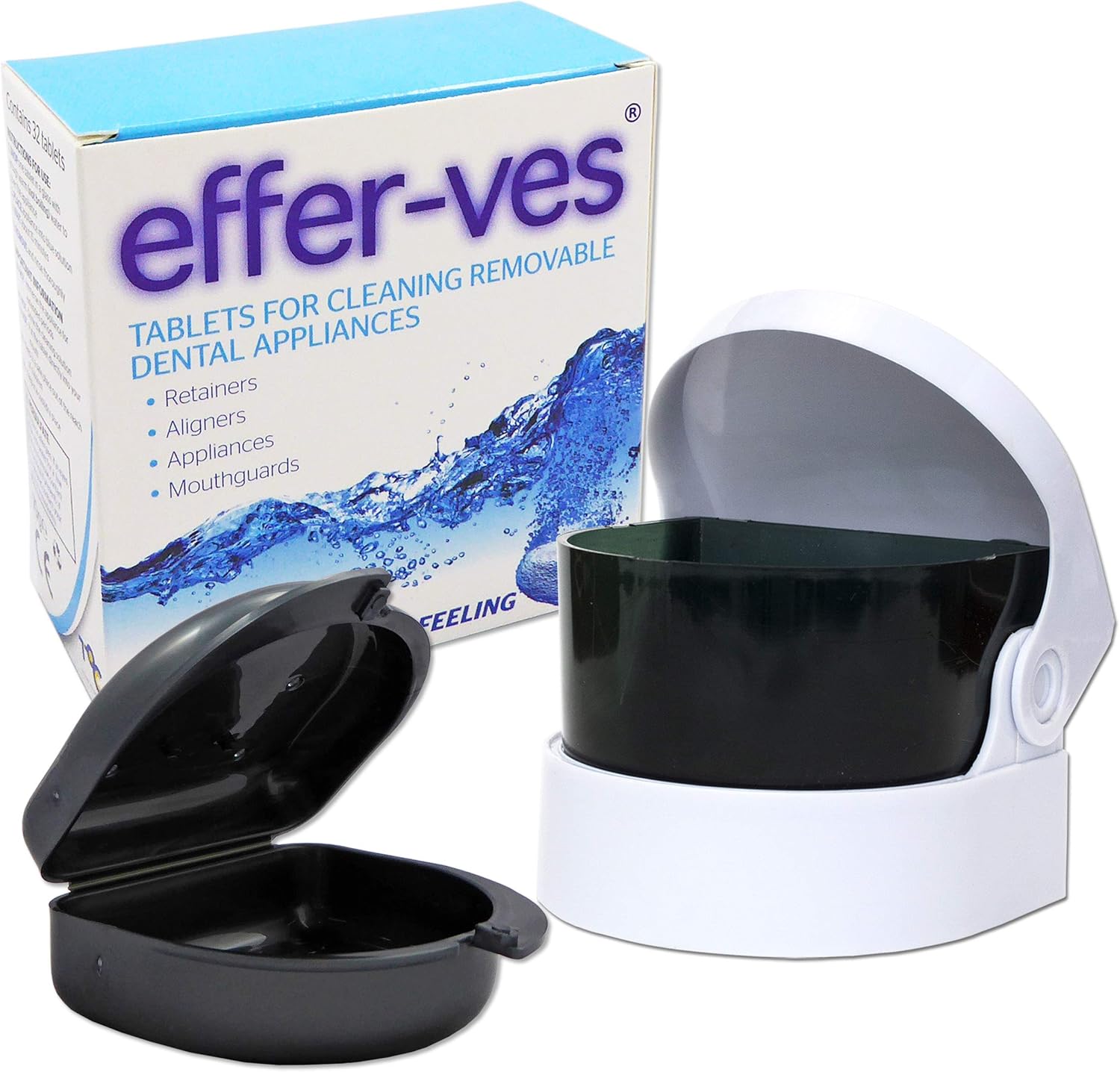Effer-VES, Sonic Cleaner & Retainer Case ~ Box of 32 Cleaning Tablets (Grey Case)