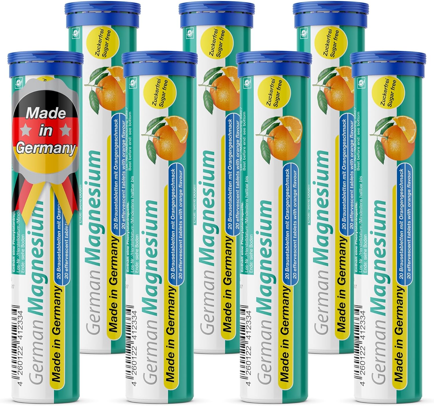 German Magnesium Drink Effervesent Tablets 140 Servings Orange Flavour – 200 mg Magnesium Sugar Free, Vegan – T&D Pharma – Made in Germany
