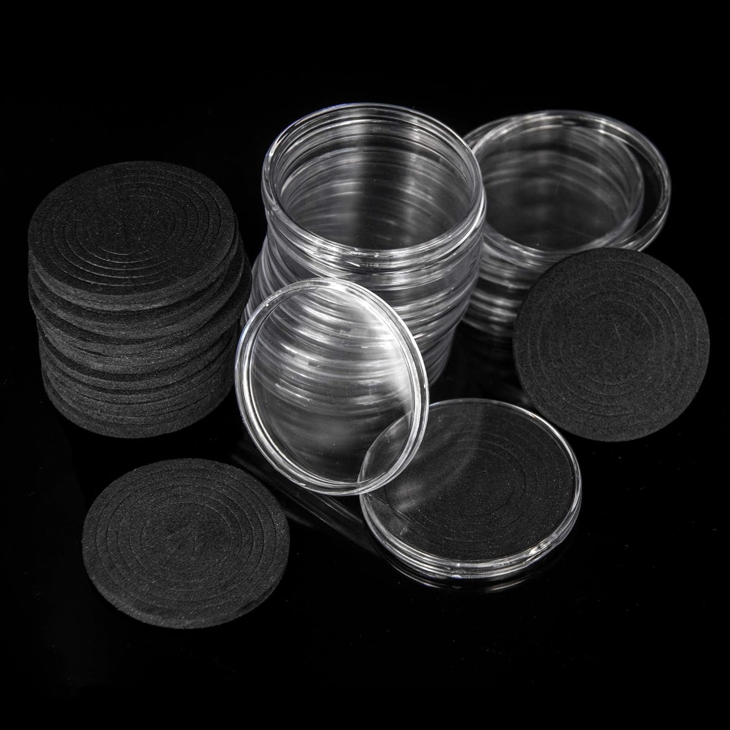 20 Sets Coin Capsules 46mm with 6 Sizes Foam Gaskets Coin Case Holder Protector for Coin Collection (Black Gaskets [20 PCS], [20/25/30/35/40/46MM])