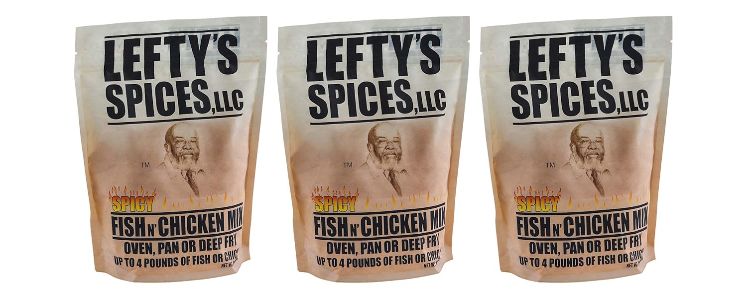 Lefty's Spices Fish N' Chicken Mix for Oven, Pan or Deep Fry 16oz Bag (Pack of 3) Chose Flavor Below (Spicy)