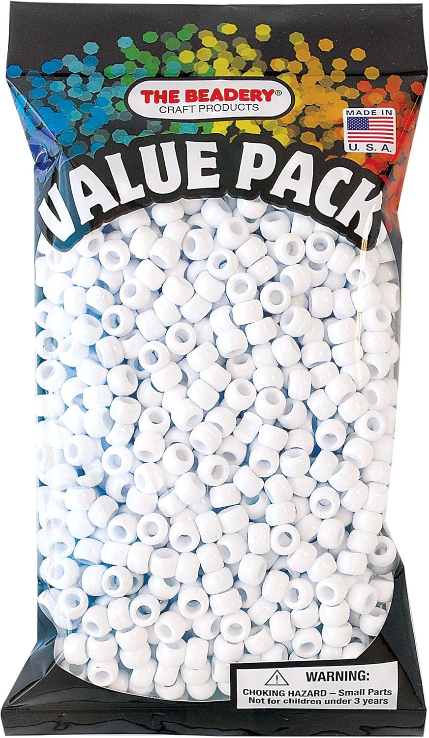 The Beadery 6 by 9mm Barrel Pony Bead, White, 900-Pieces