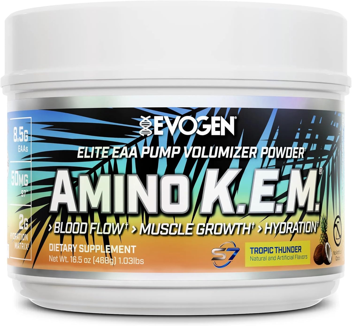 Evogen Amino K.E.M. - EAA & BCAA Powder Pump Volumizer | BCAAs Amino Acids Supplement for Blood Flow, Muscle Growth, & Hydration | Tropic Thunder | 30 Servings