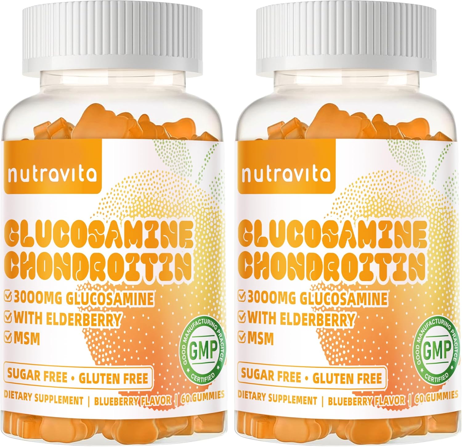 Glucosamine Chondroitin Gummies with MSM & Elderberry Extra Strength - Joint Support, Antioxidant Immune Support Supplement for Adults, Men & Women.120 Orange Chews
