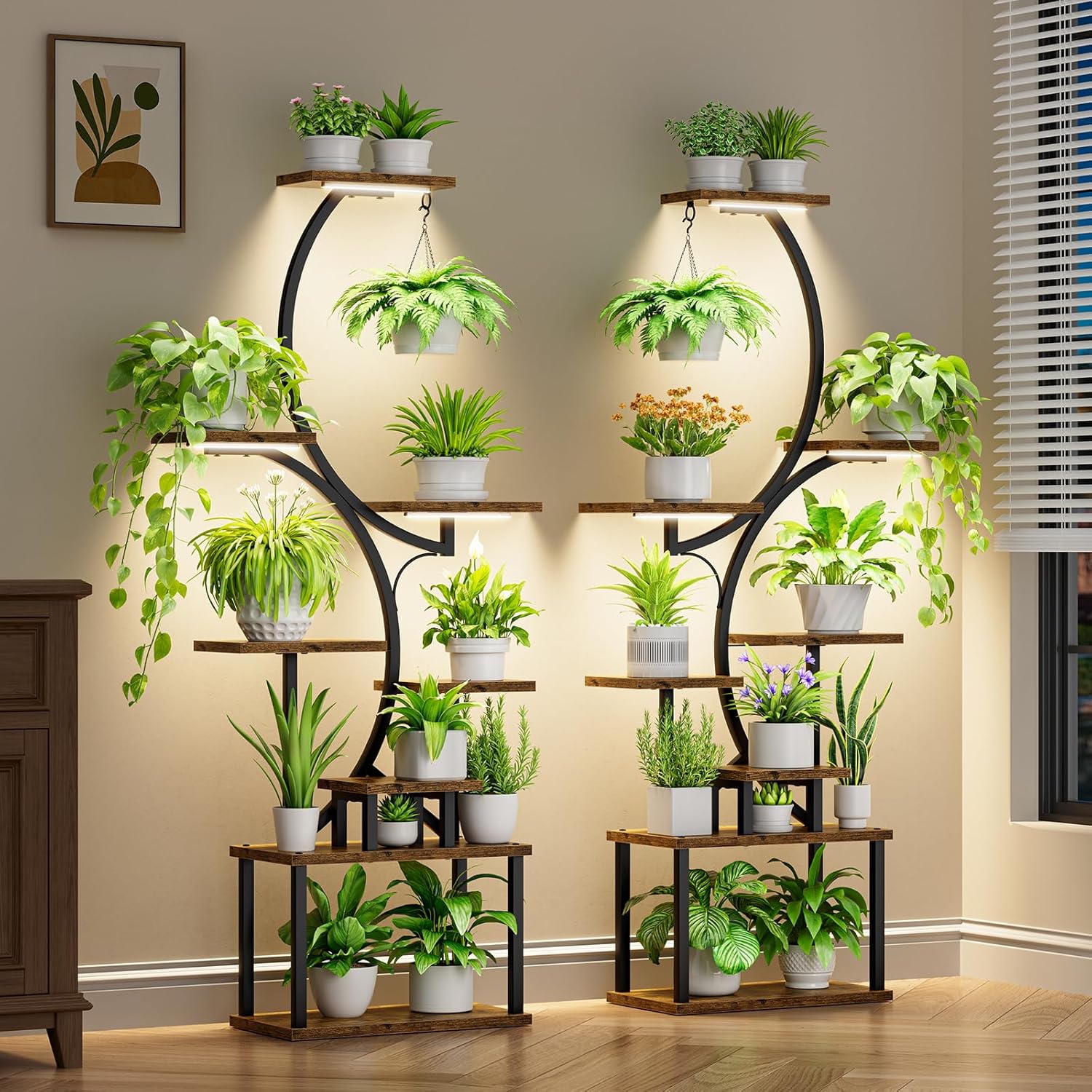 Plant Stand Indoor with Grow Light - 62" Indoor Plant Shelf, 8 Tiered Tall Plant Stands for Indoor Plant Multiple, Metal Plant Flower Holder Stand, S-Shape Plant Rack for Home, Patio, 2 Pack