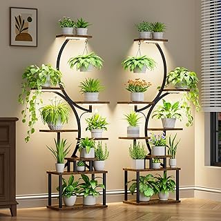 Plant Stand Indoor with Grow Light - 62" Indoor Plant Shelf, 8 Tiered Tall Plant Stands for Indoor Plant Multiple, Metal Plant Flower Holder Stand, S-Shape Plant Rack for Home, Patio, 2 Pack