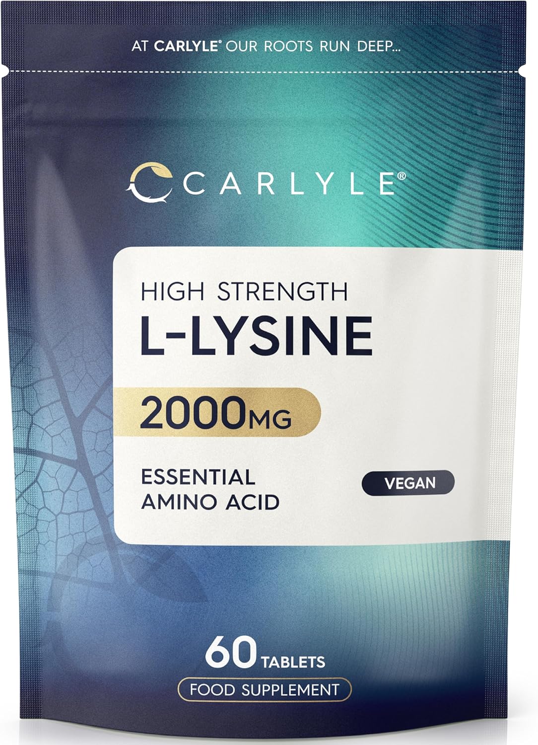 L-Lysine 2000mg | 60 Tablets | Essential Amino Acid | High Strength Vegan Supplement | No Artificial Preservatives | by Carlyle