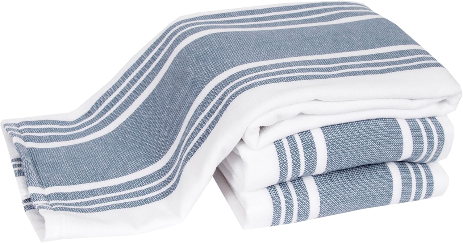 All-Clad Dish Towels Dual Purpose Reversible, 100% Absorbent Cotton, Kitchen Towels Set of 3 Striped, 17" x 30", 3-Pack Indigo Textiles