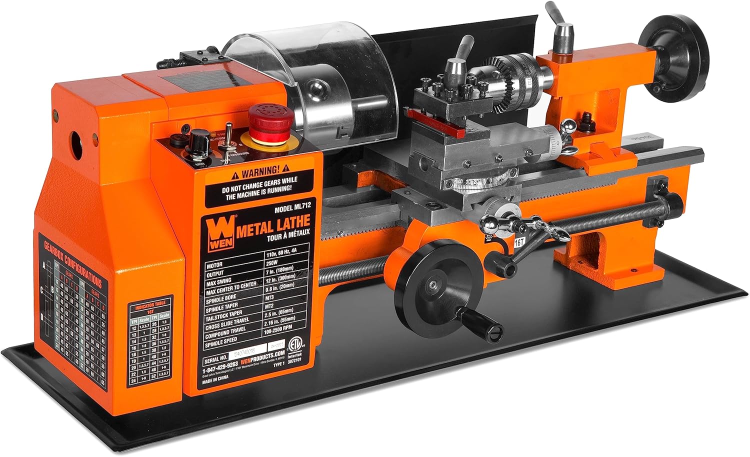 WEN 7-by 12-Inch Benchtop Metal Lathe, Variable Speed, Two Direction (ML712)