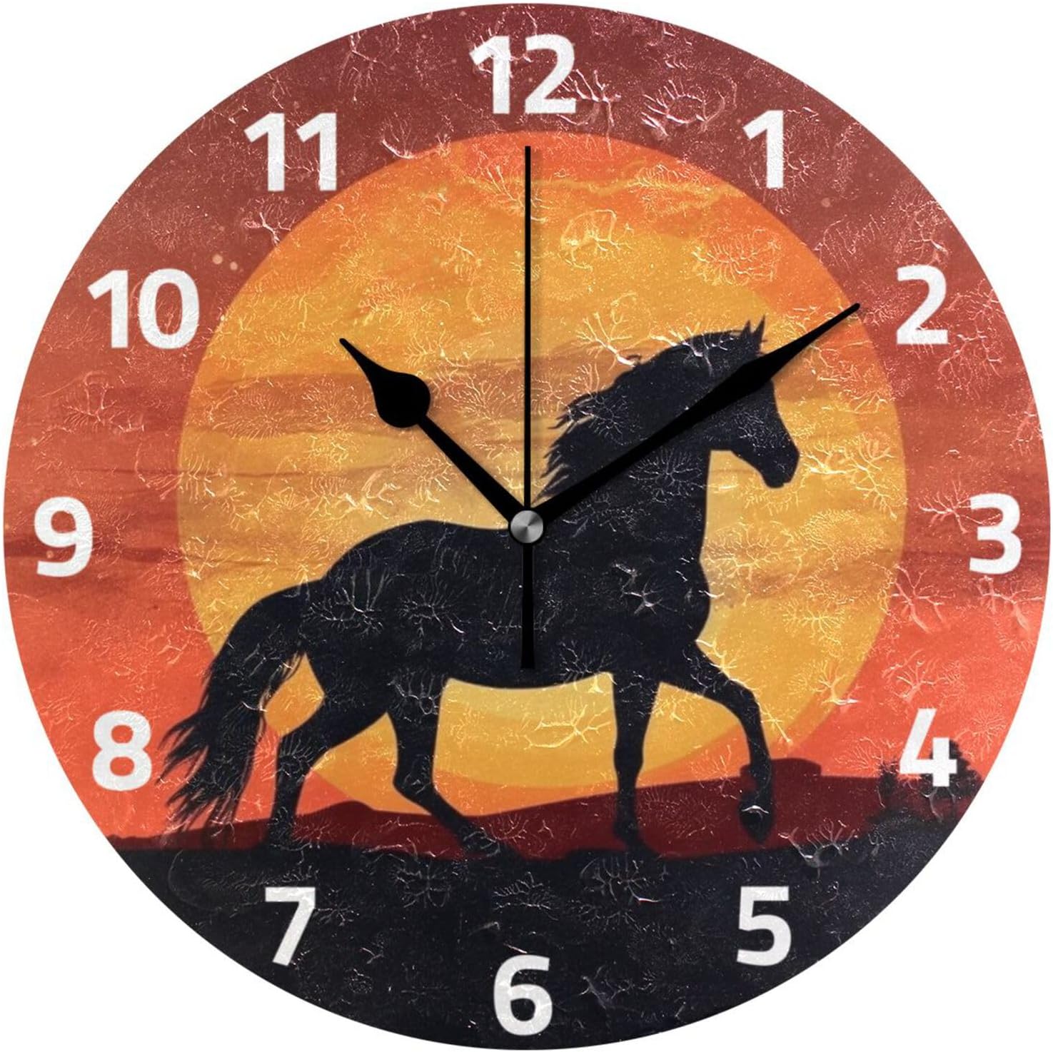 Mnsruu Wall Clocks, Horse Sunset Battery Operated Non Ticking Clock Large 25x25cm Silent for Bedroom Kitchen