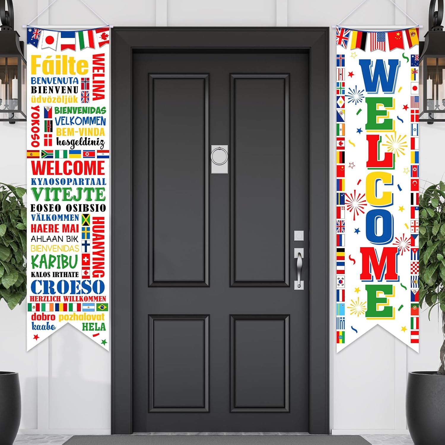 Tatuo 2 Pcs International World Flags Decorations World Bunting Porch Sign Banner Country Flag Soccer Party Supplies Sports Events Bar Sports Clubs Birthday Party Classroom Decoration(Welcome)