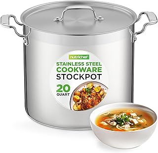 NutriChef 20 Quart Heavy-Duty Stockpot with Stainless Lid - Large Pot for Induction, Gas & Electric Cooktops, Perfect for Soups & Stews - NCSPT20Q