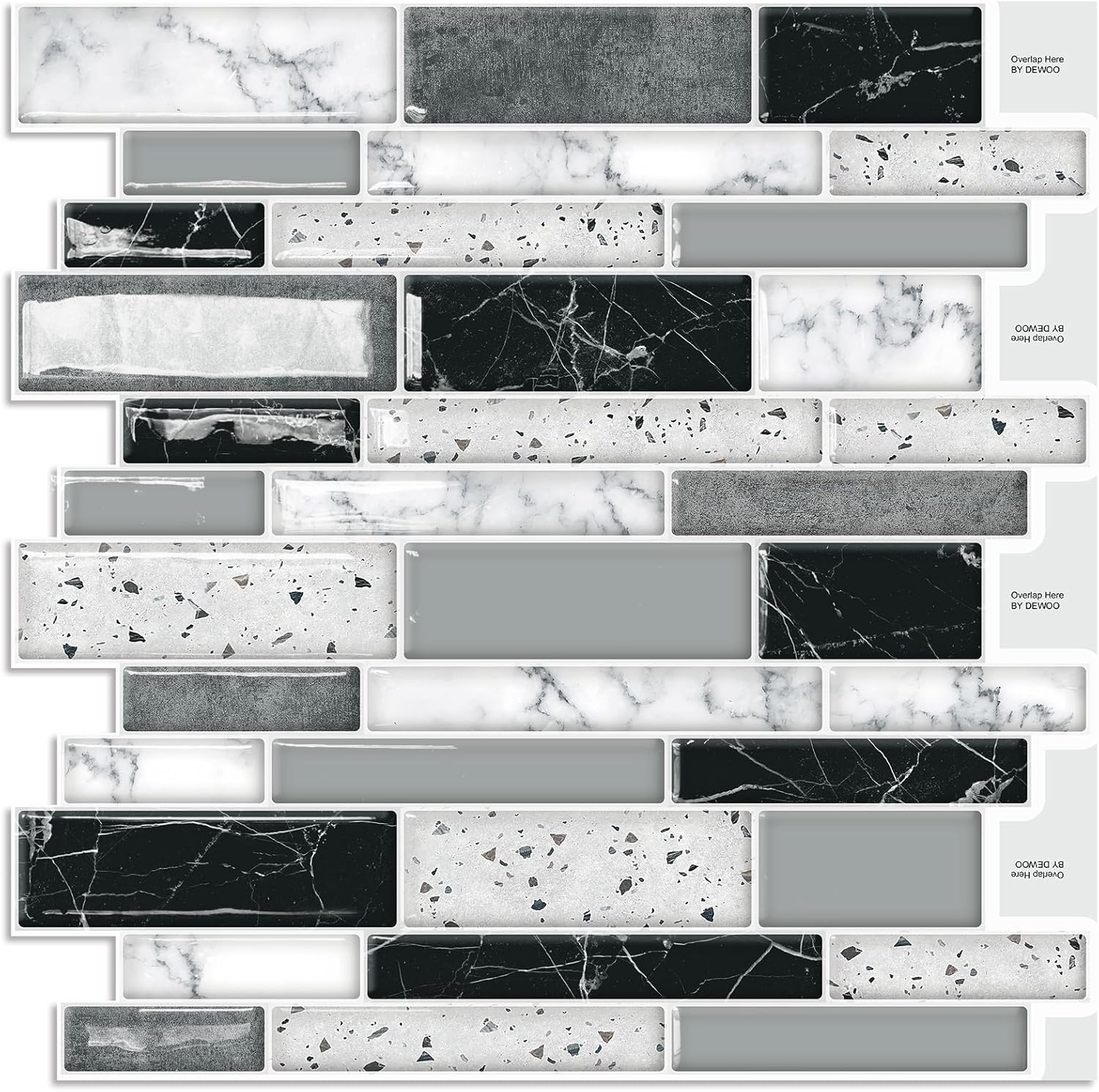 DEWOO Self Adhesive Wall Tile 3D Crystal Peel and Stick Tiles Marble Sticky for Kitchen Stirp Design,10-Sheet (12"x 12")