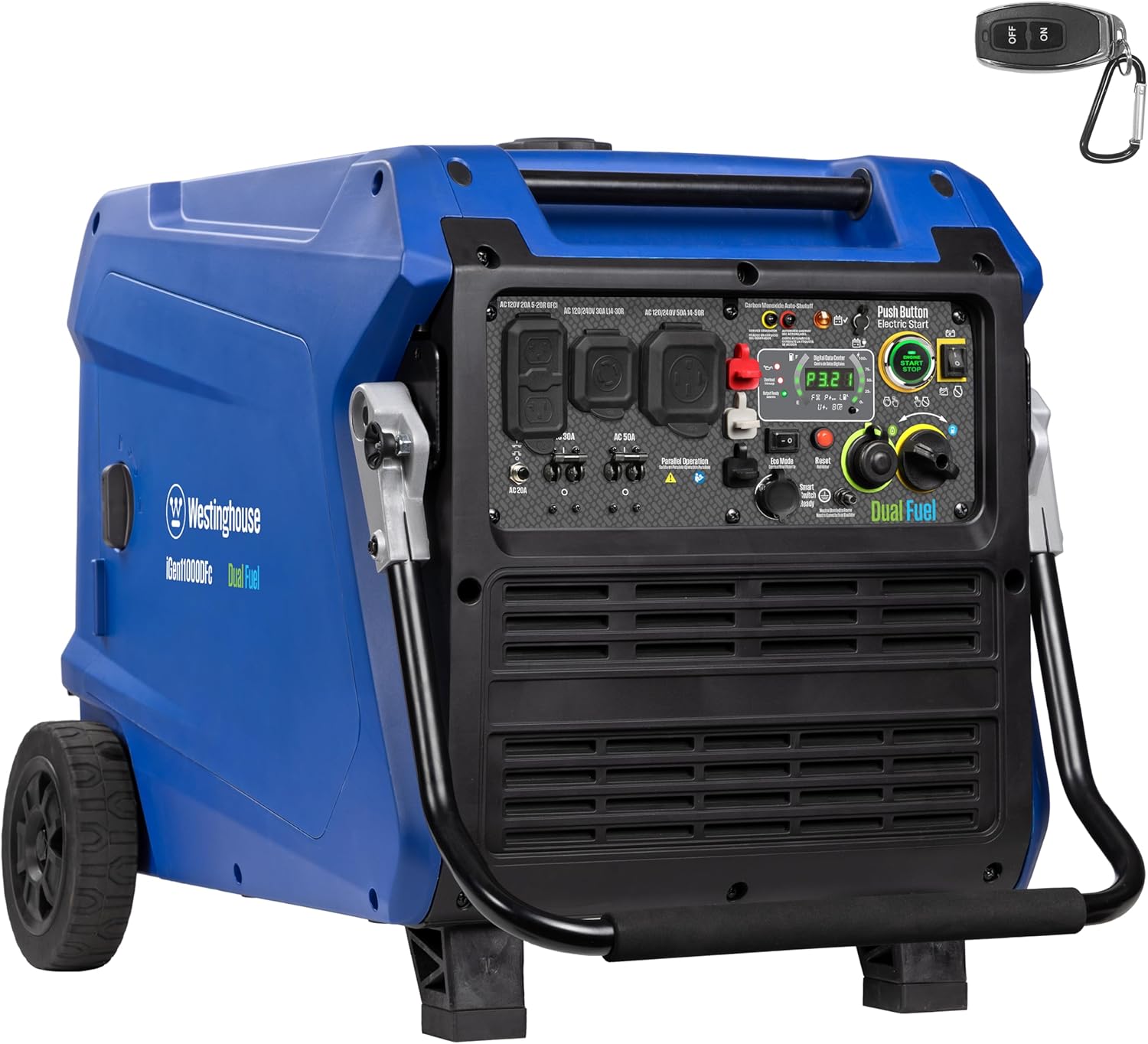Westinghouse 11000 Peak Watt Dual Fuel Portable Inverter Generator, Remote Electric Start, Transfer Switch Ready, Gas and Propane Powered, Low THD - Safe for Electronics, Parallel Capable, CO Sensor