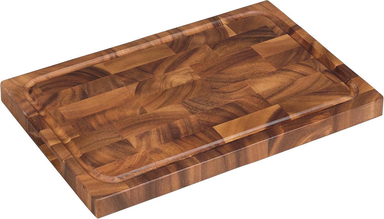 Tala Rectangular End Grain Board with Juice Groove, Dual Purpose Lacquered Acacia Wood Board Ideal for Chopping, Carving and Serving All Foods and Perfect for Presenting, Measures 42x2x3cm
