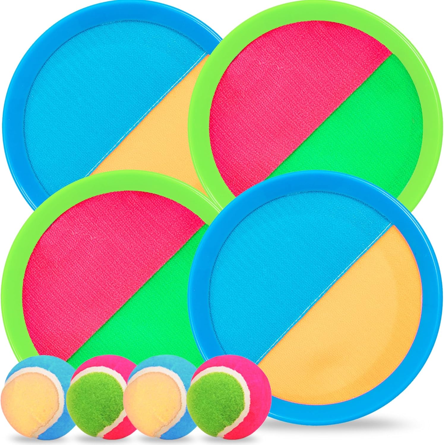 Chennyfun Toss & Catch Ball Outdoor Game Toys Set for Kids 3+ Years, Beach Ball Game, Garden Games, Outdoor Lawn Games with 4 Paddles 4 Balls, Sucker Sticky Ball Paddle Tennis Toy for Kids Adults