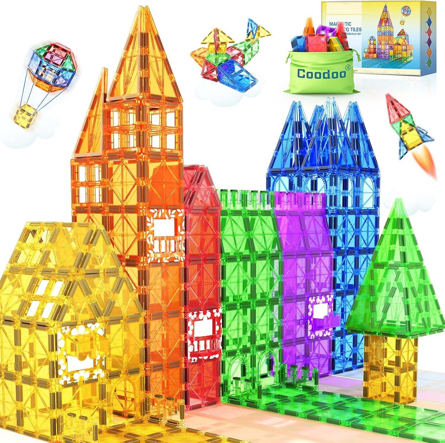 60 PCS Magnetic Building Tiles Kids Toys STEM Magnetic Blocks Sensory Toys Kids Games Magnet Building Toy for Boys and Girls Aged 3+, Kid Brain Development Preschool Kindergarten Toddler Toy