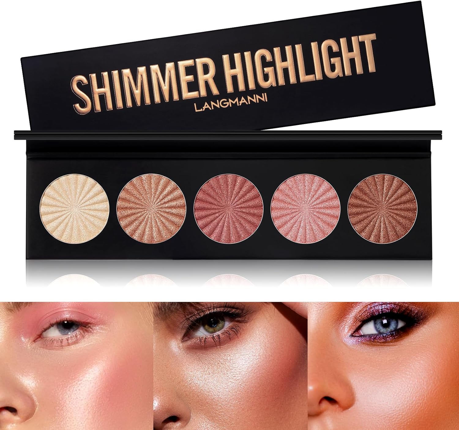 Highlighter Powder Palette, Makeup Palette Facial Bronzers Illuminator Palette Highlighter Baked Waterproof Long Lasting Brilliant Lighten Skin Color