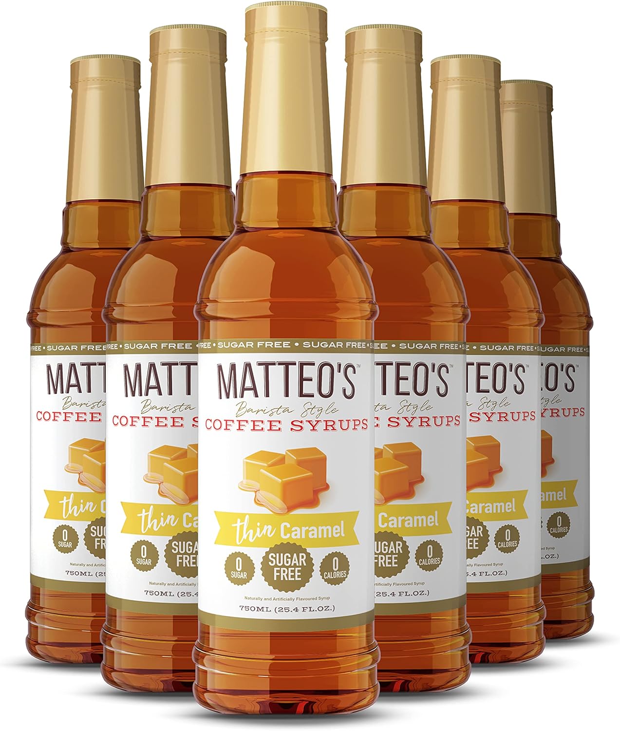 Matteo's Sugar Free Coffee Flavoring Syrup, Caramel, Delicious Coffee Syrup, 0 Calorie, 0 Sugar Coffee Syrups, Keto Friendly, 25.4 Oz, 6Count