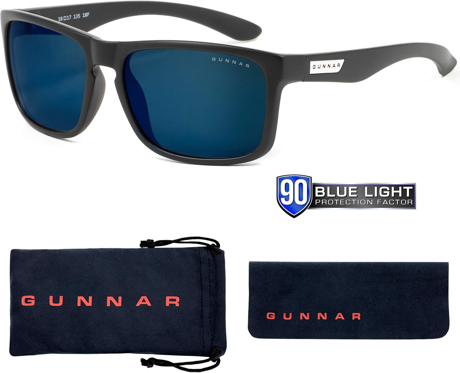 Gunnar Gaming and Computer Eyewear - Intercept, Onyx Frame, Sun Lens Tint - Blue Light Blocking Glasses - Patented Lens Technology - Reduce Eye Strain & Dryness - Unisex, Gamers, Computer Users