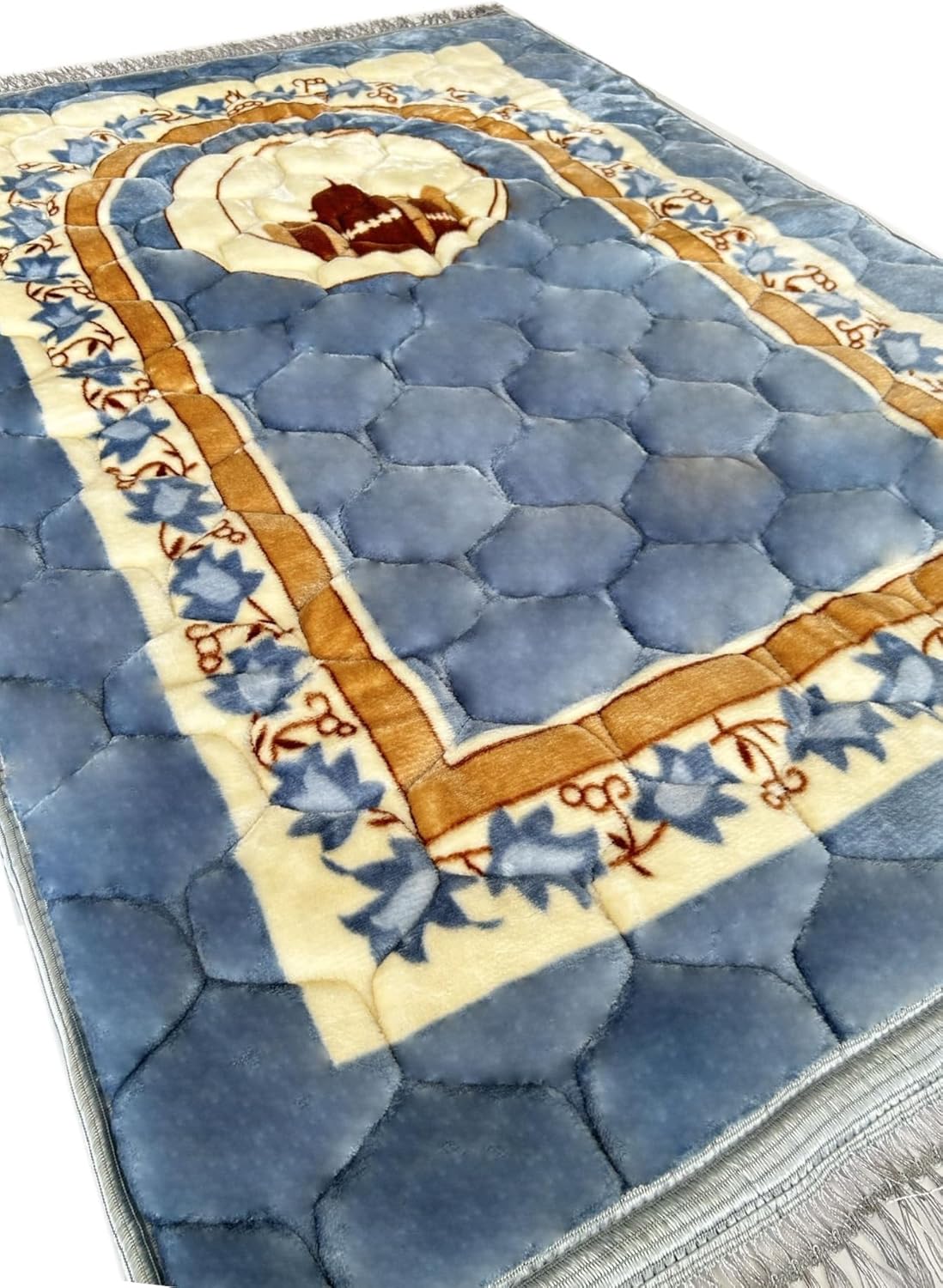 Prayer Rug Muslim Prayer Mat Islamic - Very Thick Prayer Rug Sajadah for Men Women with Islam Prayer Beads for Eid Travel Ramadan, Soft and Luxury (BB Blue)