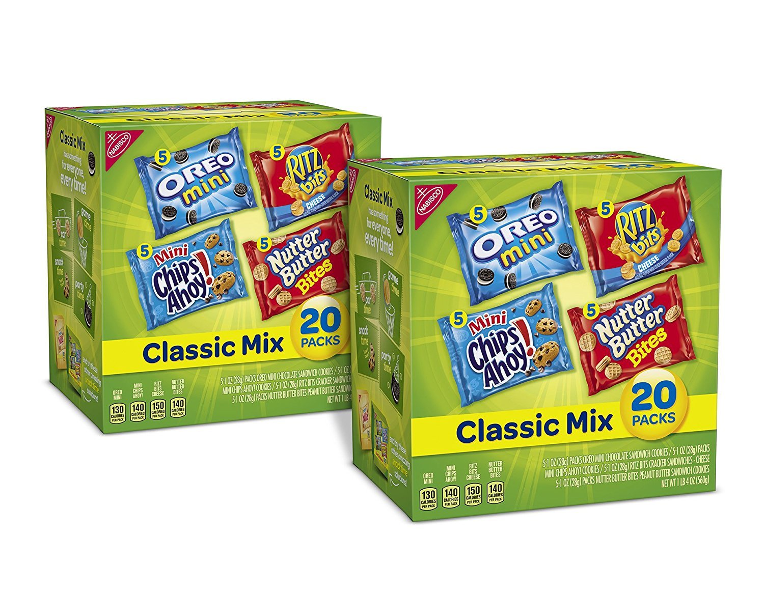 Nabisco Classic Mix Cookies & Crackers Variety Pack, OREO Mini, CHIPS AHOY! Mini, Nutter Butter Bites, RITZ Bits Cheese, 40 - 1 oz Snack Packs (2 Boxes)
