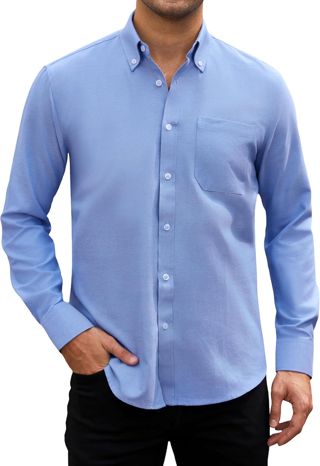 HISDERN Men's Oxford Shirts Casual Long Sleeve Shirt for Men Plain Smart Button Down Shirt with Pocket Regular Fit