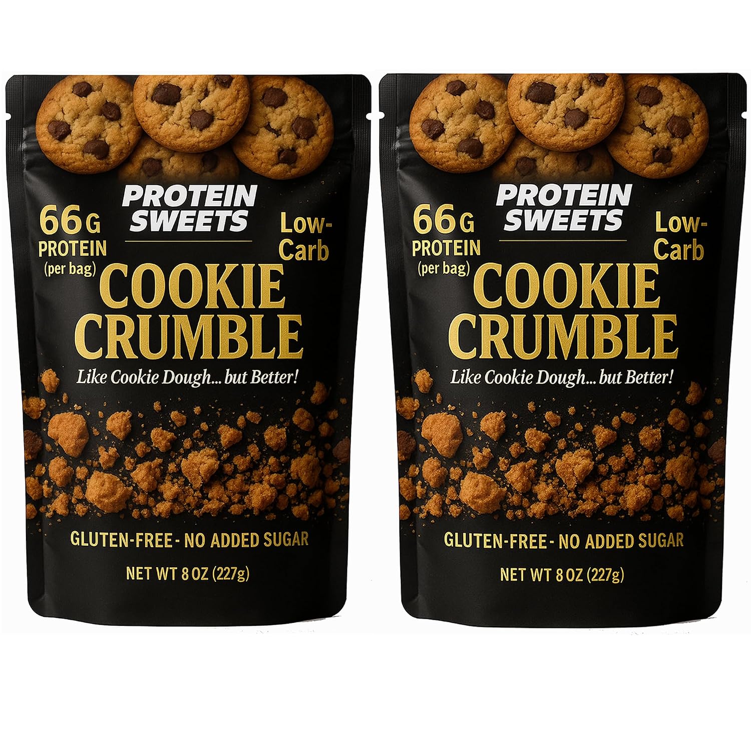 High Protein Cookie – Peanut Butter Chocolate Chip Crumble, 66g Protein per Bag, Keto, Low Carb, No Sugar Added, Gluten-Free, 2 Pack – PROTEIN SWEETS