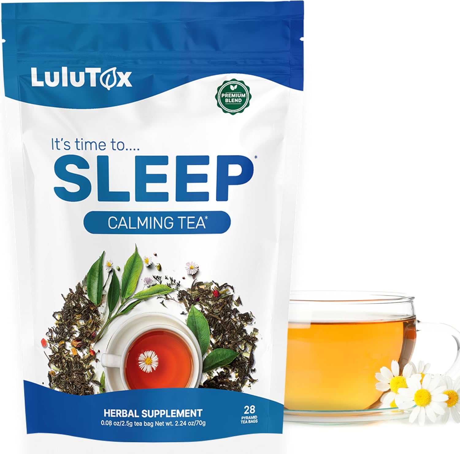 LULUTOX Bedtime Herbal Tea - 28 Pyramid Bags for Deep Sleep - Natural Calming Tea for Adults