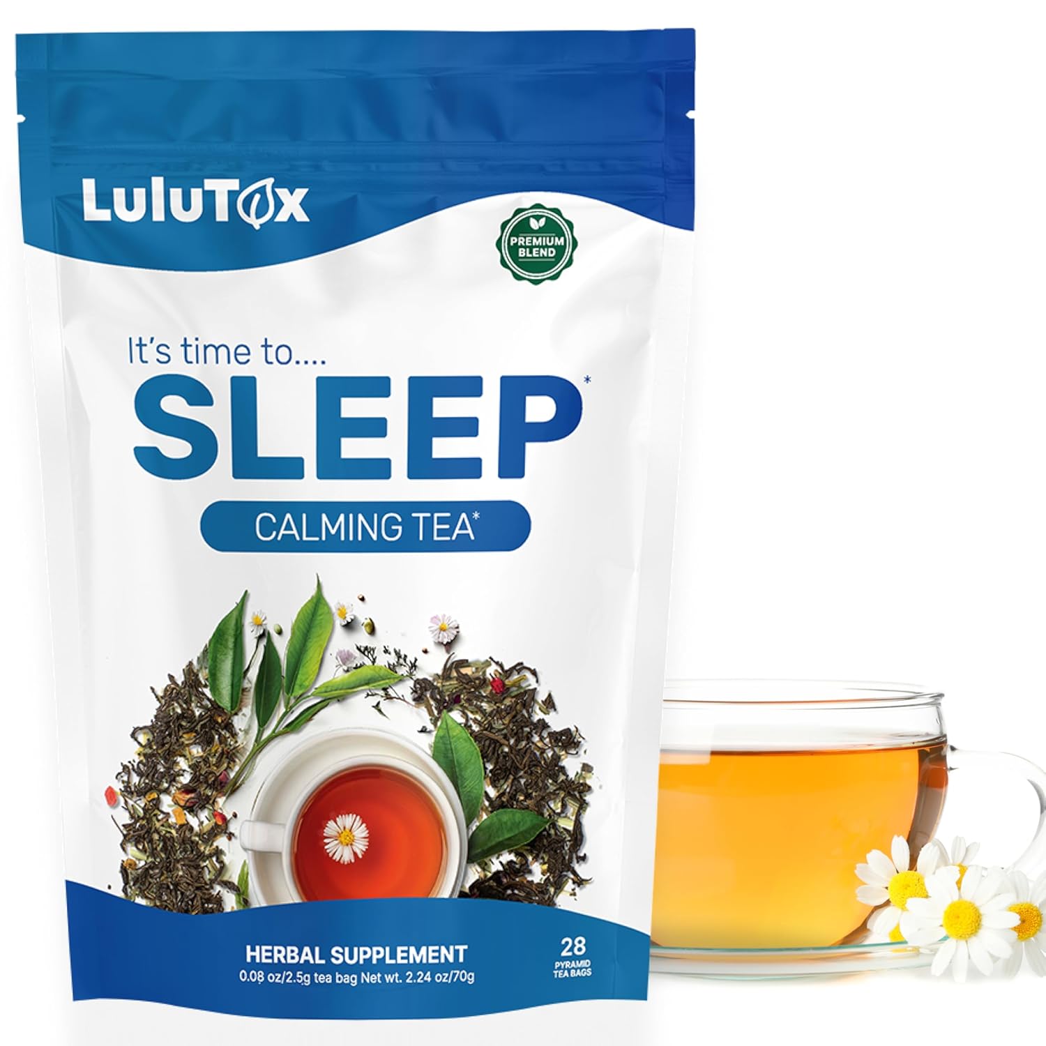 Lulutox Deep Sleep Tea - 28 Herbal Pyramid Tea Bags for Natural Calming Bedtime Support