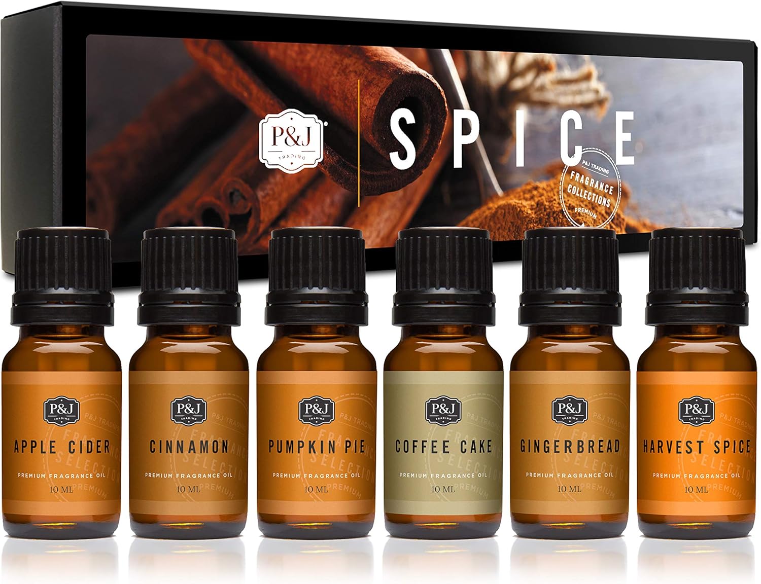 P&J Trading Spice Set of 6 Premium Grade Fragrance Oils - Cinnamon, Harvest Spice, Apple Cider, Coffee Cake, Gingerbread, Pumpkin Pie - 10ml
