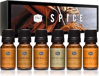 P&J Trading Spice Set of 6 Premium Grade Fragrance Oils - Cinnamon, Harvest Spice, Apple Cider, Coffee Cake, Gingerbread, Pumpkin Pie - 10ml