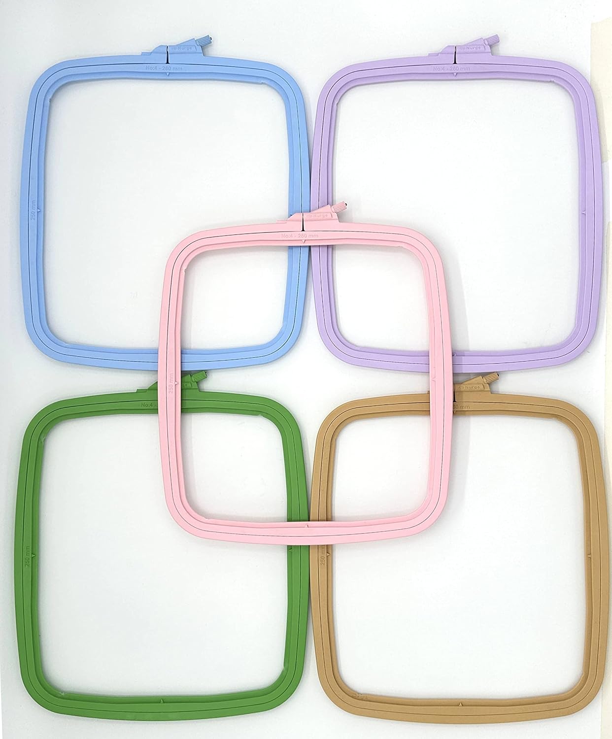 Nurge 5Pcs Plastic Large Square Embroidery Hoops, Cross Stich Hoop, Punch Needle Hoop Multicolor