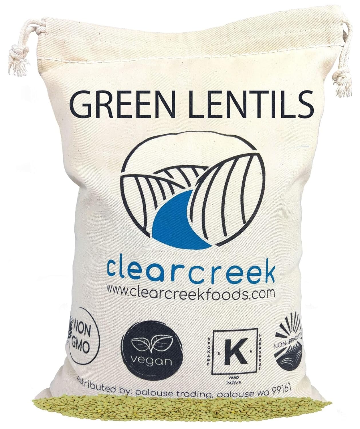 Grown in Montana Green Lentils | 4 lb Linen Drawstring Bag | Non-GMO | Kosher | Vegan | Non-Irradiated