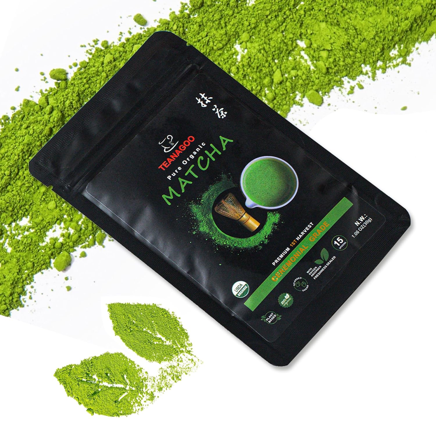 TEANAGOO Matcha Powder Ceremonial Grade, Premium Green Tea for Latte/Breakfast Beverage/Daily Green Tea, USDA Organic Ceremony Matcha Tea, Unsweetened No Additives, First Harvest, 1.06oz(30g)