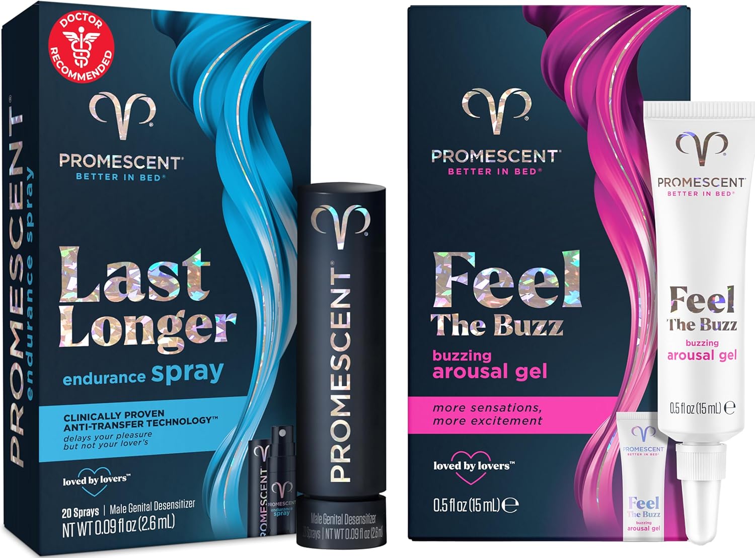 Promescent Desensitizing Delay Spray for Men + Women's Buzzing Gel for Intense Sensations Bundle