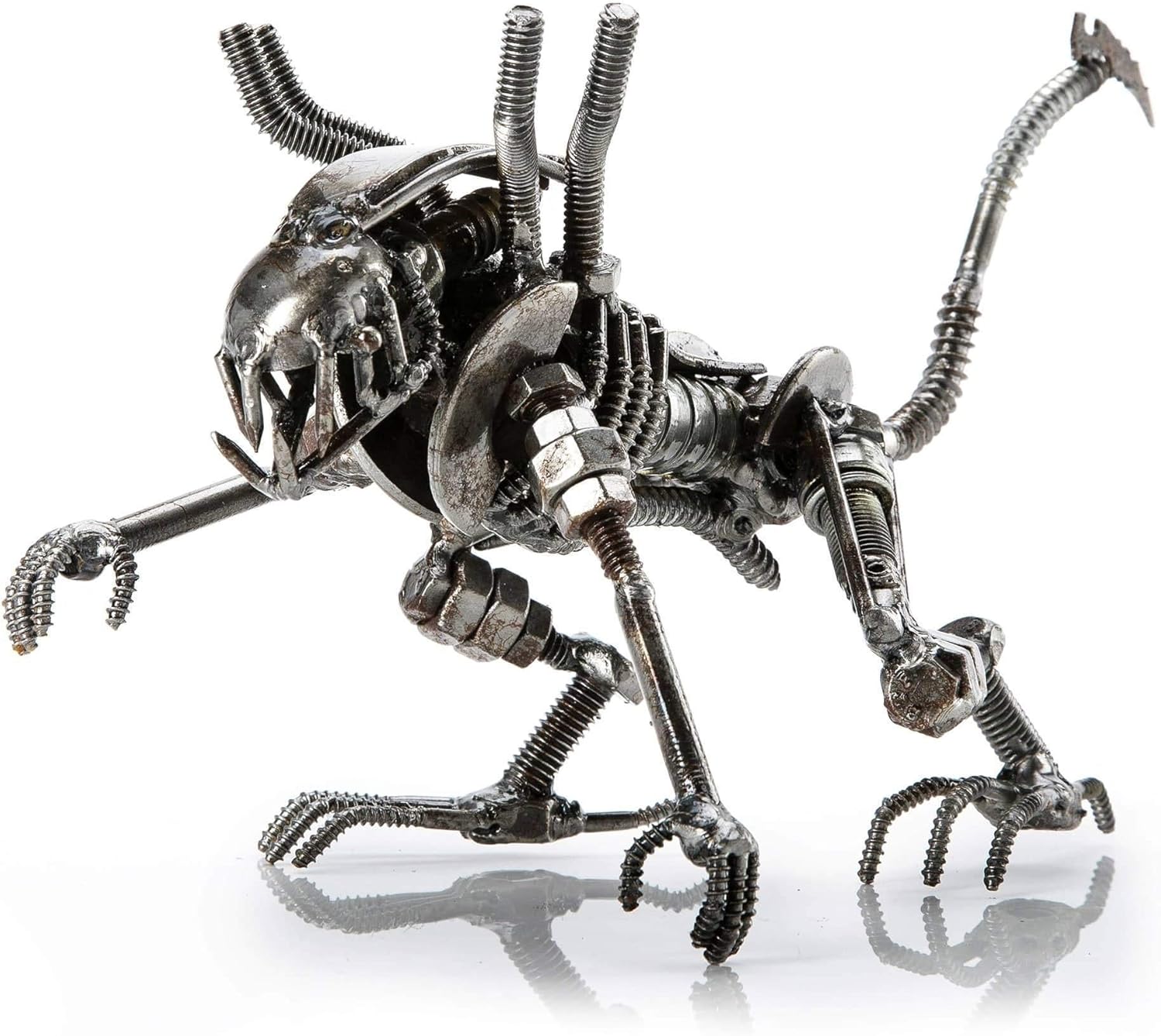 KALIFANO Mini Xenomorph Inspired Recycled Metal Sculpture Handcrafted from Scrap Metal - One of a Kind Handmade Alien vs. Predator Inspired Steel Art