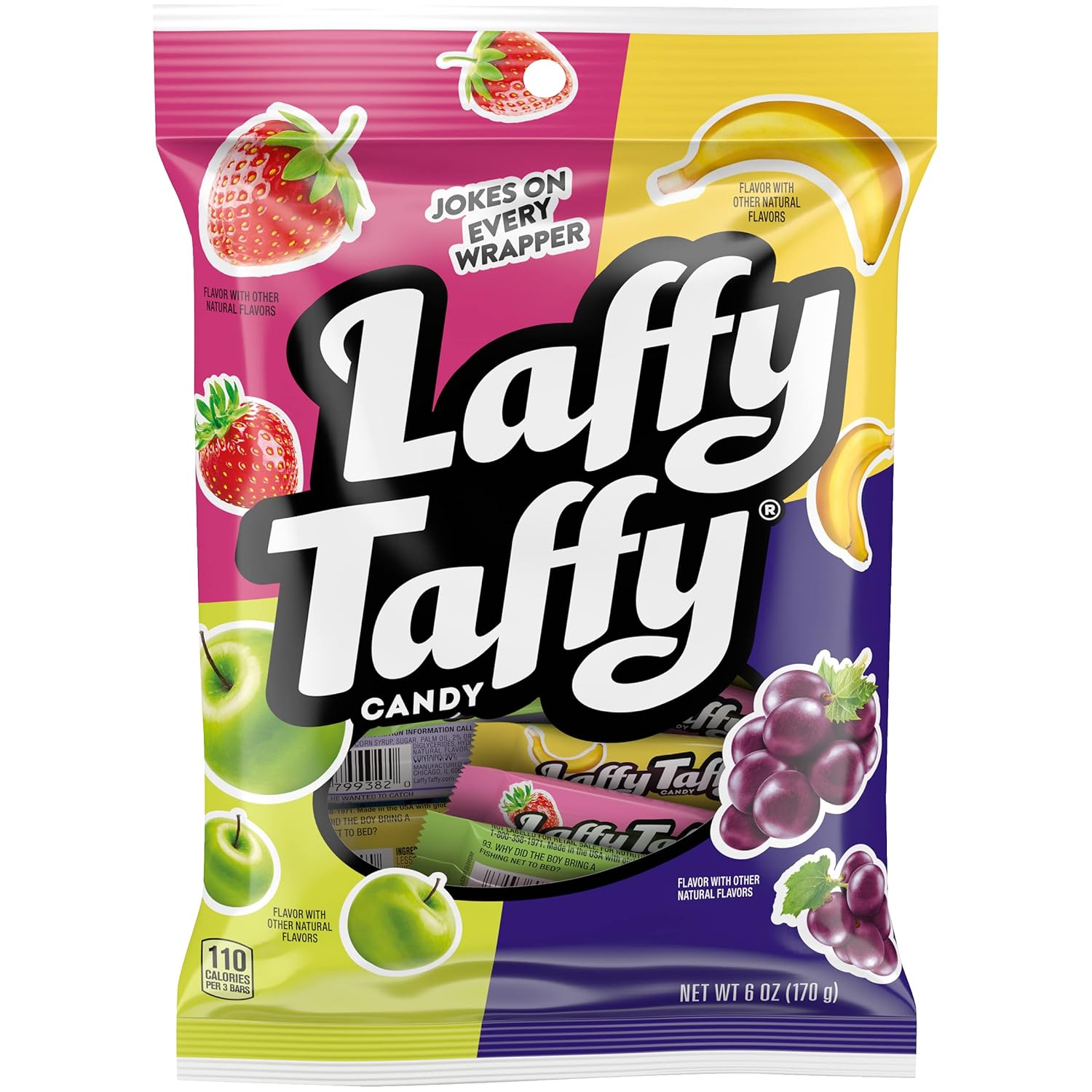 Laffy Taffy Candy, Assorted Fruit Flavors, Individually Wrapped Mini Bars, 6 Ounce Bag
