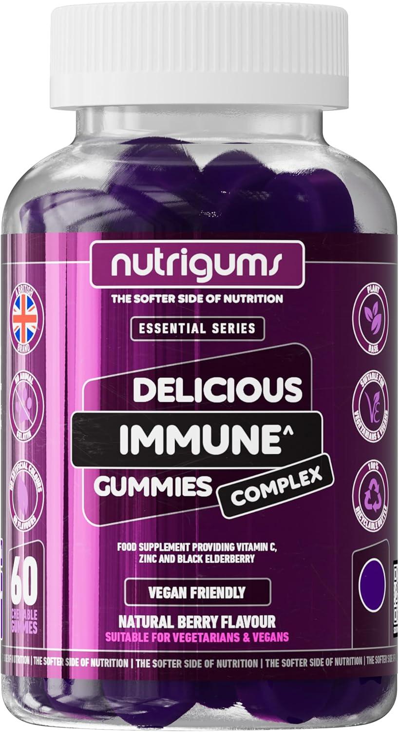 Immune Support Complex Gummy | Elderberry Extract 2000mg, Vitamin C and Zinc | Blueberry Flavour | 60 Vegan Gummies | Boost Immune System by NUTRIGUMS®