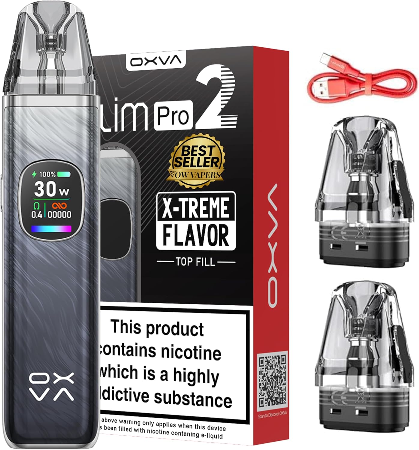 Oxva Xlim Pro 2 Pod Kit - 8 Colours To Choose From ! Vape Kit, E-cigarette Upgraded Display 0.56-inch Ultra Hd, 1300mah Battery, 2ml Cartridge (Dark Shadow)