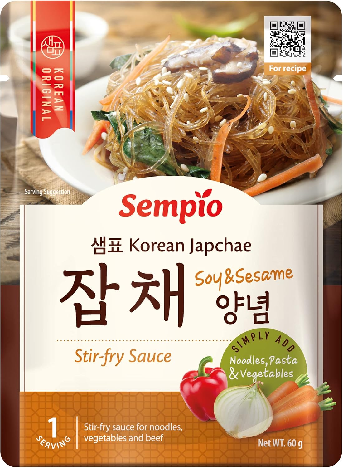 Sempio Japchae Sauce (60g) - Authentic Korean Cuisine at Home. Sweet & Savory Flavor for Stir-Fry Noodles
