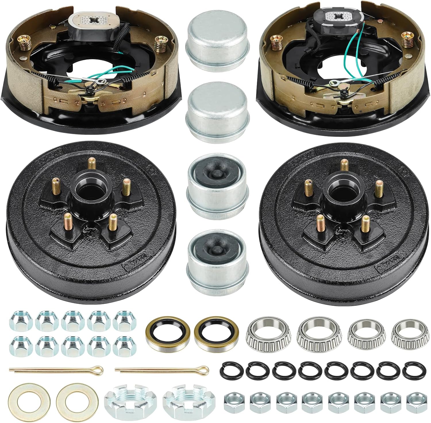 5 on 4.5" Bolt Circle Drum Kits w/ 10" x 2-1/4" Left and Right Self-Adjusting Electric Brake for 3,500lbs Trailer Axle
