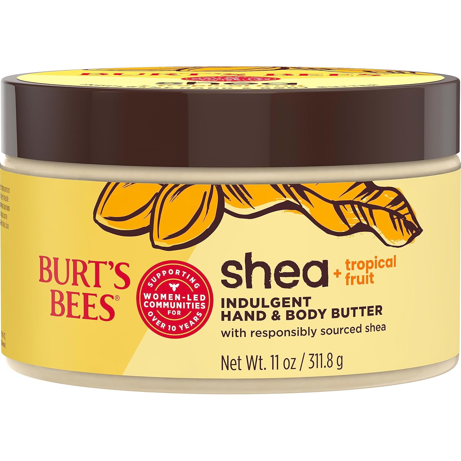 Burt's Bees Shea + Tropical Fruit Indulgent Hand + Body Butter, Non-Greasy, Stocking Stuffers with Antioxidant & Vitamin Rich Formula, Non-Irritating, Natural Origin Skin Care Christmas Gifts, 11 oz.
