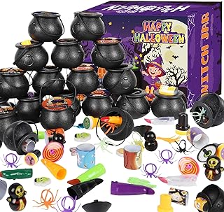 240 PCS Halloween Party Favors for Kids Bulk, 24 Pack Prefilled Small Plastic Witch Cauldron,Halloween Toys for Trick or Treat,Halloween Prizes for Kids Party