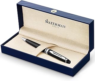 Waterman Expert Ballpoint Pen | Gloss Black with Chrome Trim | Medium Tip | Blue Ink | Gift Box