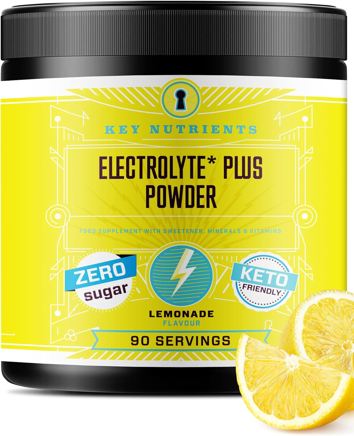Key Nutrients Electrolytes Powder - Multivitamin & Minerals Electrolytes - 90 Servings of Refreshing Lemonade - Hydration Powder - Supercharged Rehydration Sachets with 16 Vitamins & Minerals