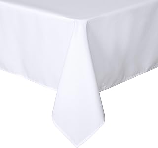 sancua Rectangle Tablecloth - 60 x 84 Inch - Stain and Wrinkle Resistant Washable Polyester Table Cloth, Decorative Fabric Table Cover for Dining Table, Buffet Parties and Camping, White