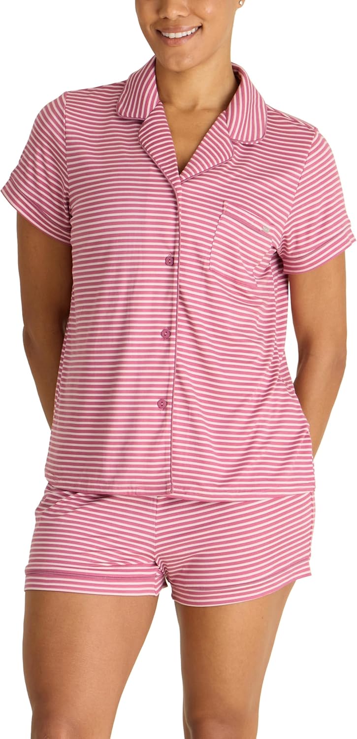 TAHARI 2 Piece Notch Collar Top and Shorts Pajama Set for Women, Soft Cozy Sets for Women